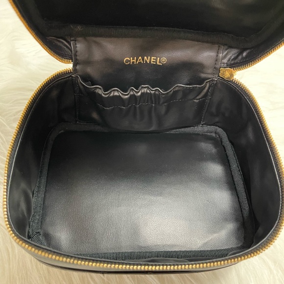 Lambskin Vanity Cosmetic Case Black #1 - Picture 7 of 16